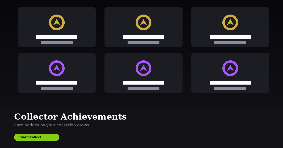 Collector achievement badges and public profile features showing different levels of collecting milestones